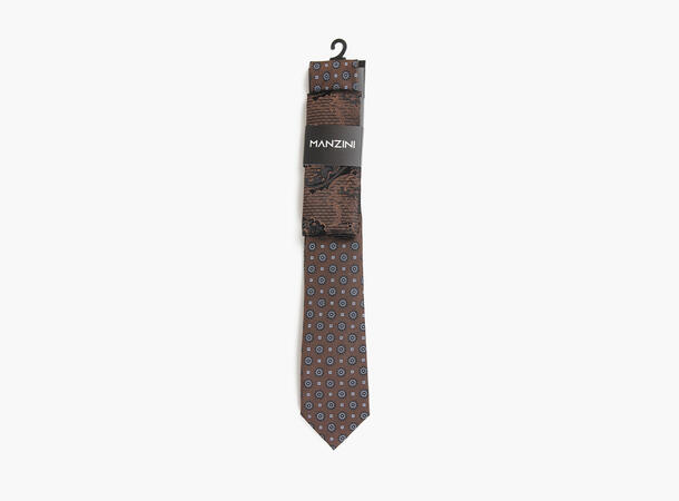 MANZINI 100% silk tie 7,6 cm W / Handky 19 Brown 