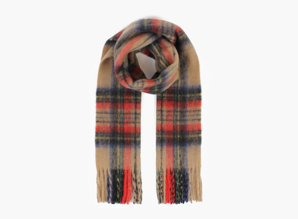 MANZINI Fluffy Skjerf med Skotsk Tartan Camel 17 