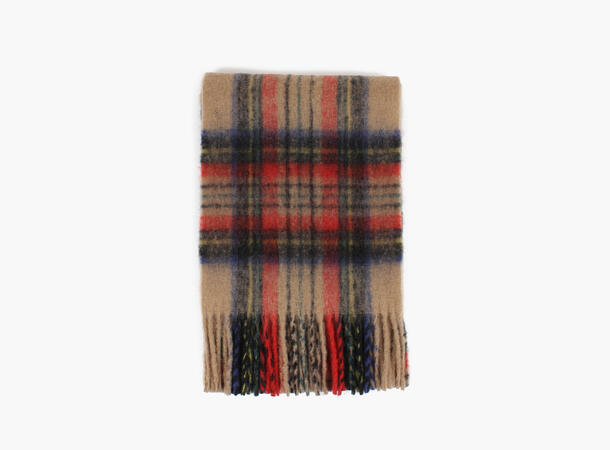 MANZINI Fluffy Skjerf med Skotsk Tartan Camel 17 
