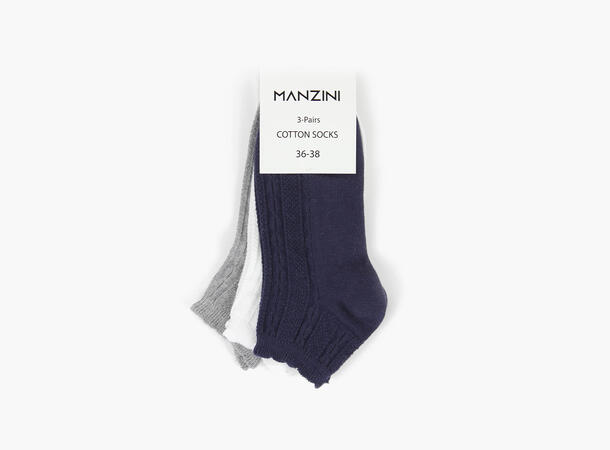 MANZINI Jacquard Halvsokker 3pk 99 Assorted, Navy/Lt Grey/White 