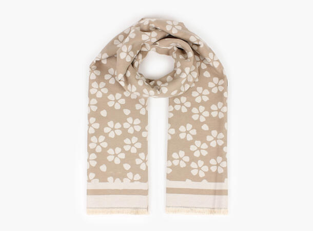 MANZINI Mellomtykt Skjerf med Blomster Beige 15 