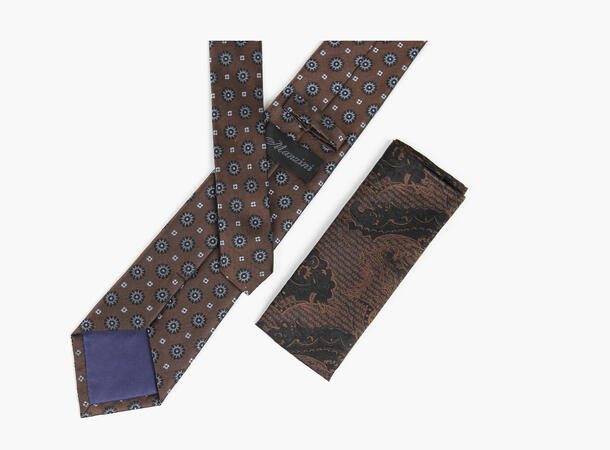 MANZINI Silkeslips og Lommetørkle Brunt 19 Brown 