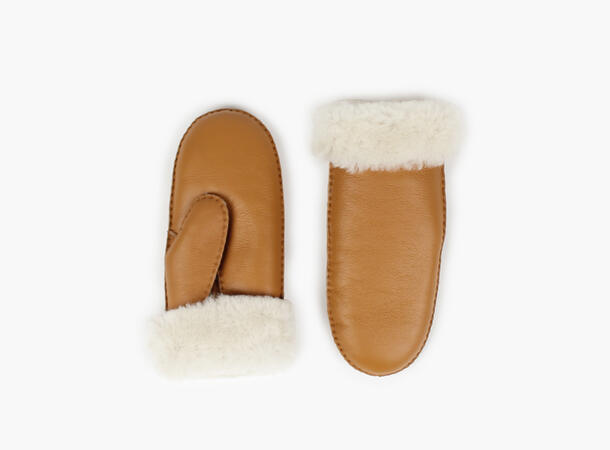 NOHR Ina Leather Shearling Mittens Cognac 17 7,5 