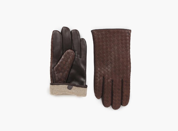 NOHR Morgan Nappa Braided Leather Gloves Mørk brun 19 11,5 