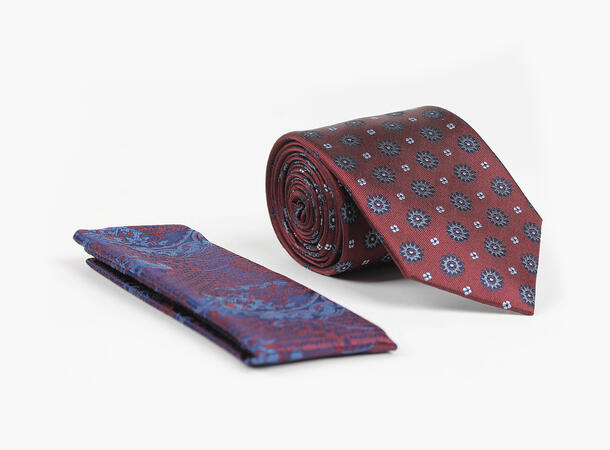 MANZINI 100% silk tie 7,6 cm W / Handky 49 Burgundy 