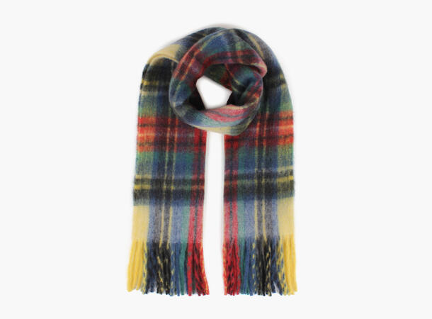 MANZINI Fluffy Skjerf med Skotsk Tartan Gul 25 