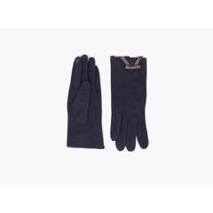 MANZINI Touch Gloves Leather Bow 79 Navy