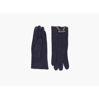 MANZINI Touch Gloves Leather Bow 79 Navy