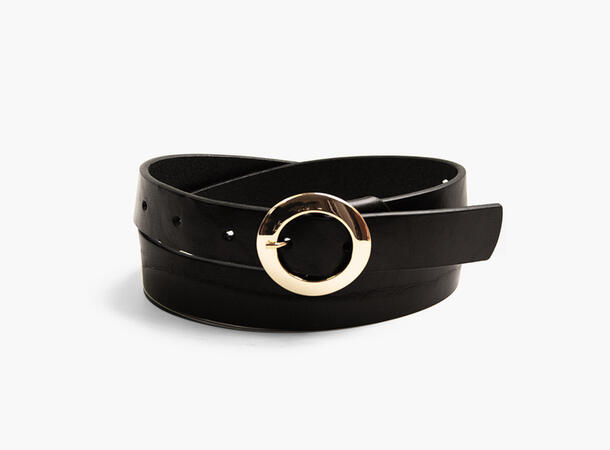 Manzini leather belt - round gold buckle 09 Black 80 cm 