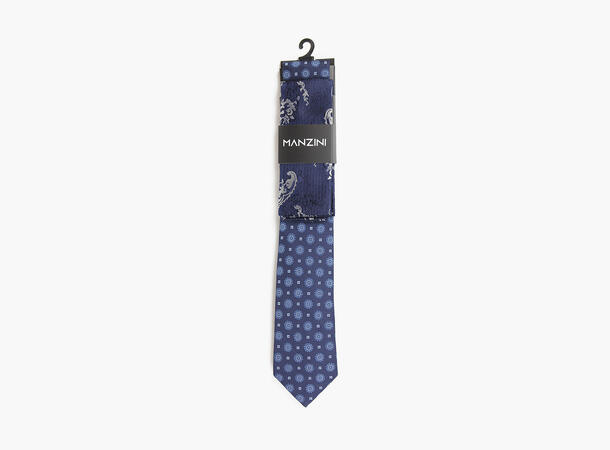 MANZINI 100% silk tie 7,6 cm W / Handky 75 Blue 