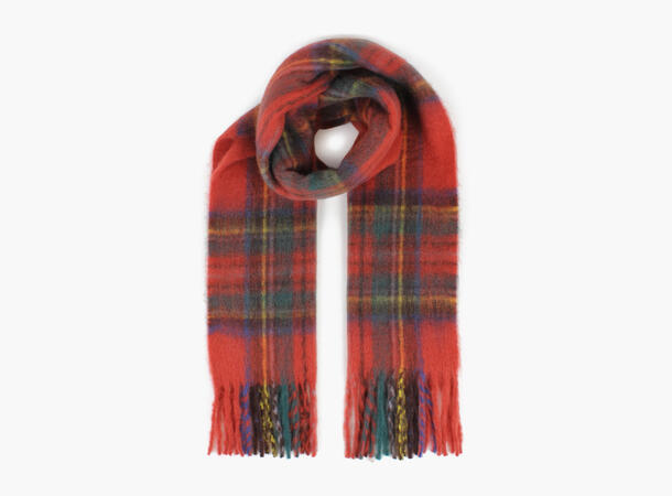 MANZINI Fluffy Skjerf med Skotsk Tartan Rød 45 