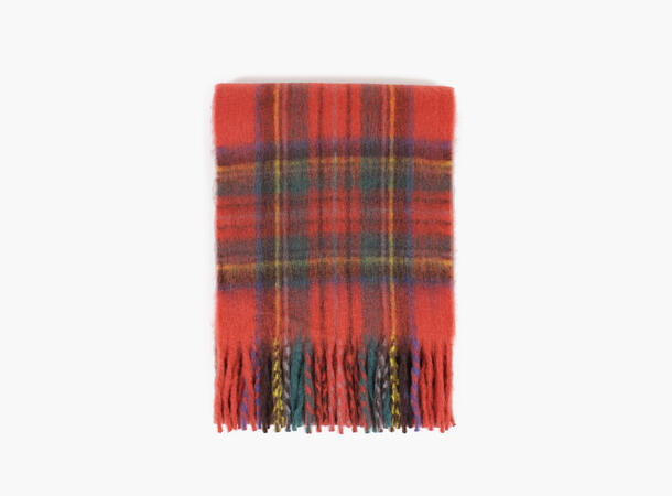 MANZINI Fluffy Skjerf med Skotsk Tartan Rød 45 