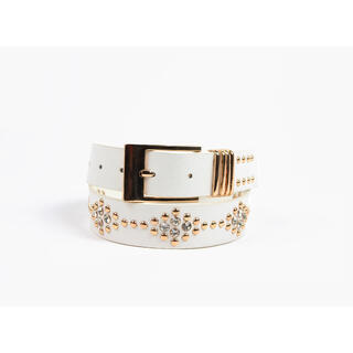 MANZINI Skinnbelte med Strass 01 White