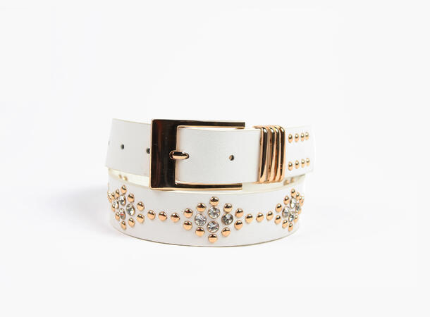 MANZINI Skinnbelte med Strass 01 White 