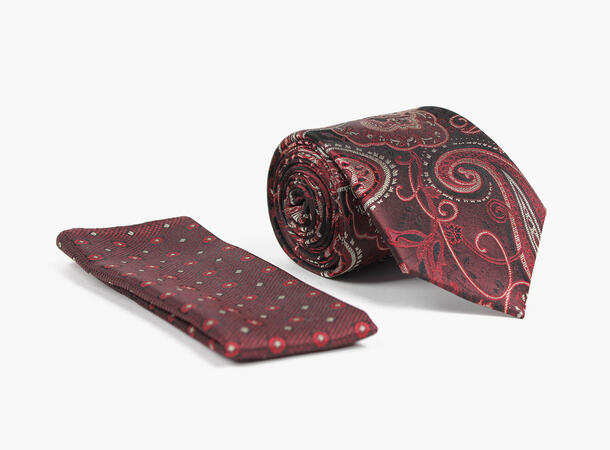 MANZINI 100% silk tie 7,6 cm W/ Handky 49 Burgundy 