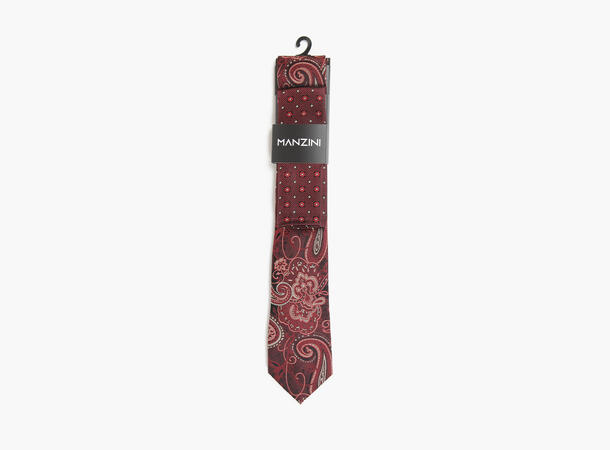MANZINI 100% silk tie 7,6 cm W/ Handky 49 Burgundy 