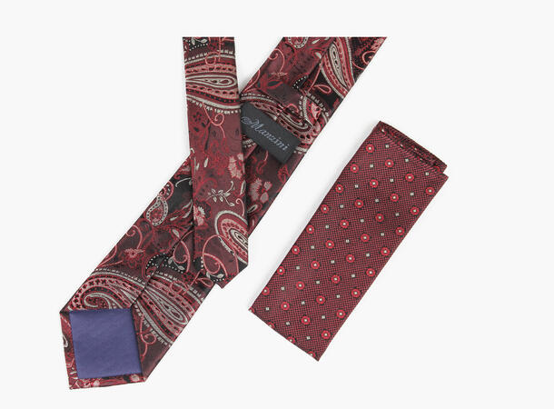 MANZINI 100% silk tie 7,6 cm W/ Handky 49 Burgundy 
