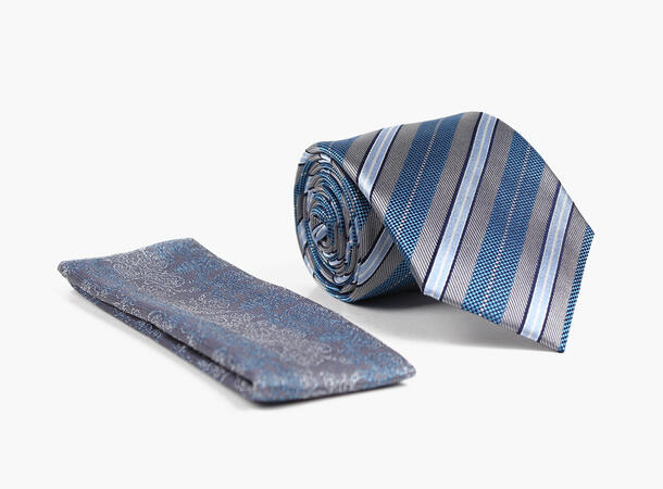 MANZINI 100% silk tie 7,6 cm W / handky 05 Grey 