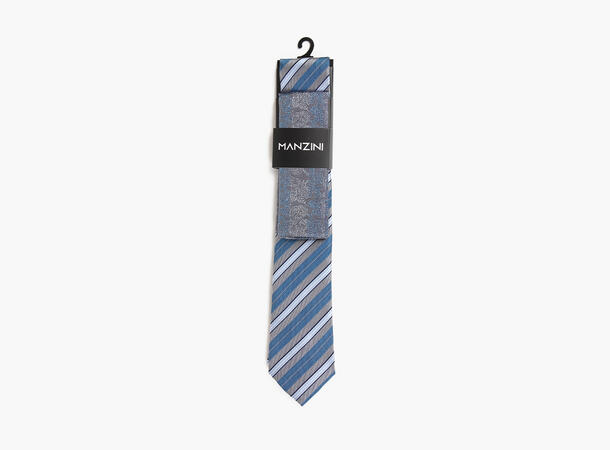 MANZINI 100% silk tie 7,6 cm W / handky 05 Grey 