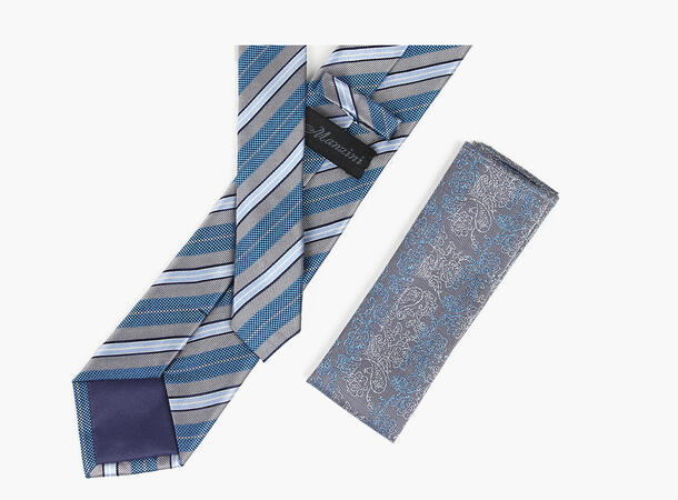 MANZINI 100% silk tie 7,6 cm W / handky 05 Grey 