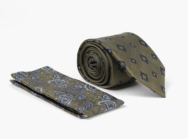 MANZINI 100% silk tie 7,6 cm with handky 85 Green 