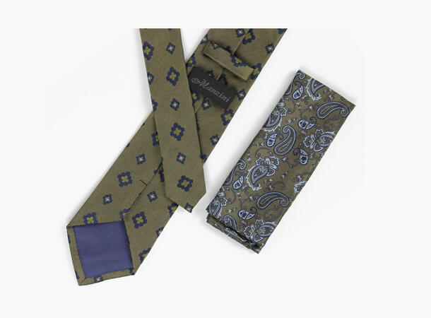 MANZINI 100% silk tie 7,6 cm with handky 85 Green 