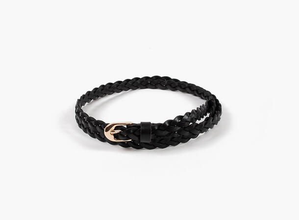 MANZINI Smalt Flettet Belte i Skinn 09 Black 80 cm 