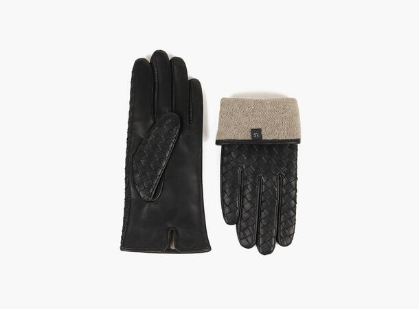 NOHR Molly Braided Leather Gloves Sort 09 7,5 