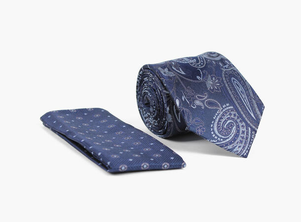 MANZINI 100% silk tie 7,6 cm W/ Handky 79 Navy 