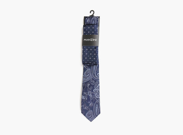 MANZINI 100% silk tie 7,6 cm W/ Handky 79 Navy 