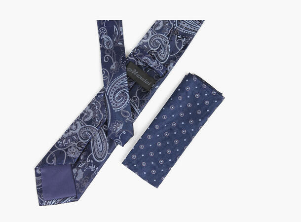 MANZINI 100% silk tie 7,6 cm W/ Handky 79 Navy 