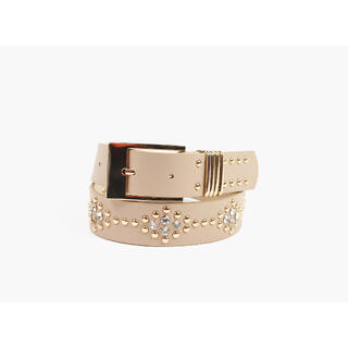 MANZINI Skinnbelte med Strass 15 Beige