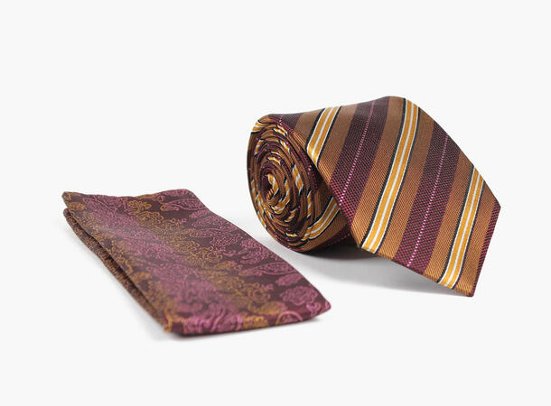 MANZINI 100% silk tie 7,6 cm W / handky 49 Burgundy 
