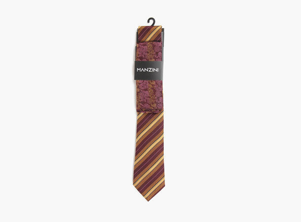 MANZINI 100% silk tie 7,6 cm W / handky 49 Burgundy 