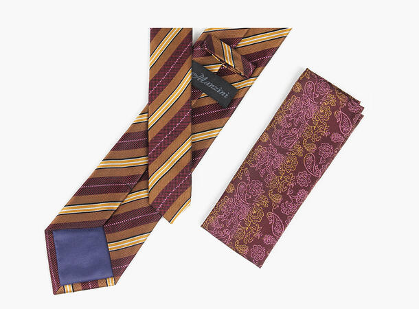 MANZINI 100% silk tie 7,6 cm W / handky 49 Burgundy 