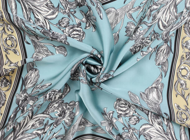 MANZINI Satengskjerf med Mønster 73 Blå 