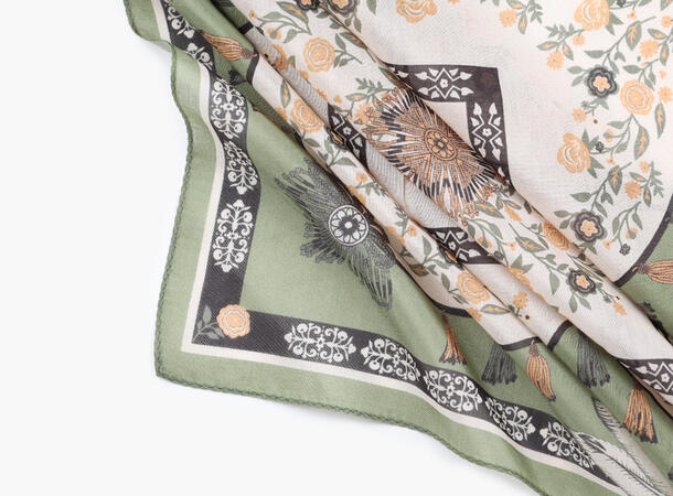 MANZINI Skjerf med Blomster Bomull/Silke Grønn 85 