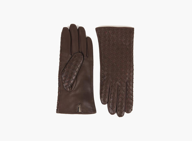 NOHR Molly Braided Leather Gloves Mørk brun 19 7,5 