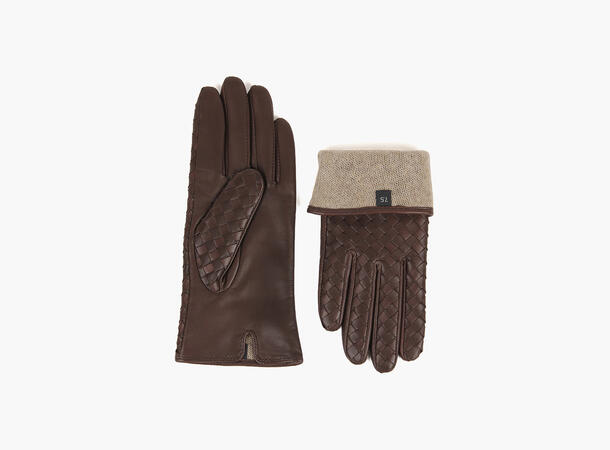 NOHR Molly Braided Leather Gloves Mørk brun 19 7,5 