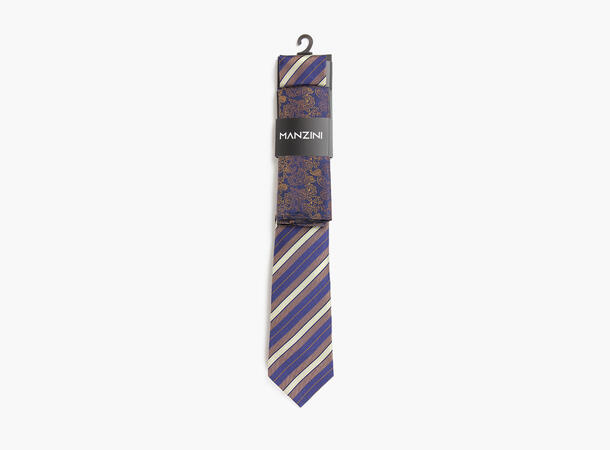 MANZINI 100% silk tie 7,6 cm W / handky 79 Navy 