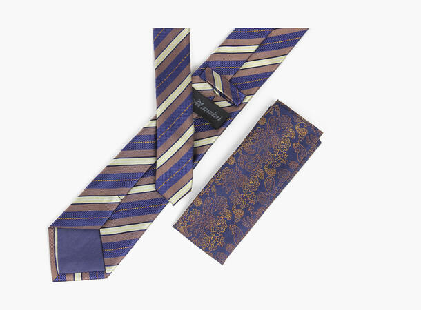 MANZINI 100% silk tie 7,6 cm W / handky 79 Navy 