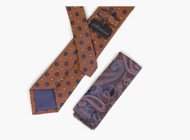 MANZINI Silkeslips og Lommetørkle Kobber 39 Burnt Orange 