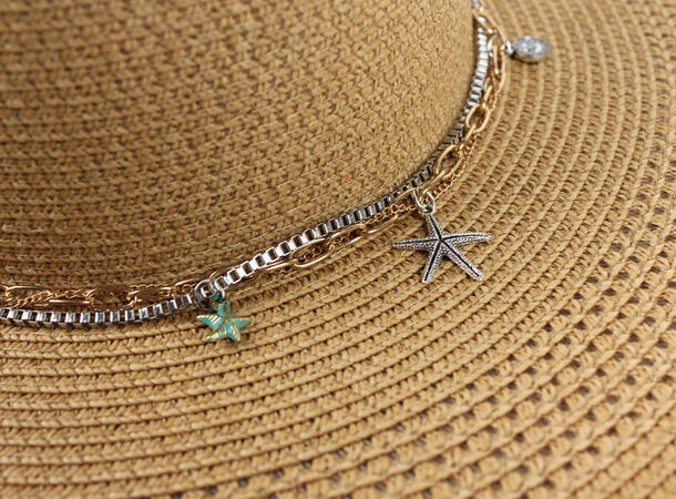 MANZINI Stor Solhatt med Smykke Beige 15 