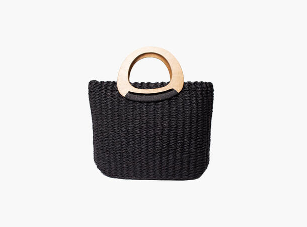 Manzini straw bag with wood handles 09 Black 