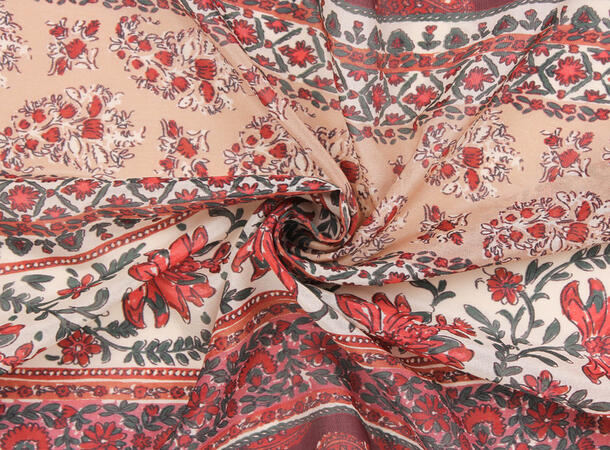 MANZINI Skjerf med Blomster Bomull/Silke Burgund 49 