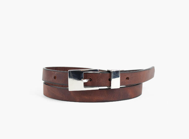 MANZINI Smalt Skinnbelte med Sølvspenne piece dk.brown 507 