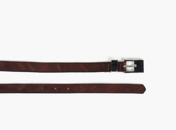 MANZINI Smalt Skinnbelte med Sølvspenne piece dk.brown 507 